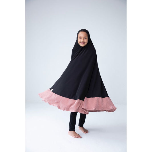 Children's Burqa - Full Black with Pink (Plisse)