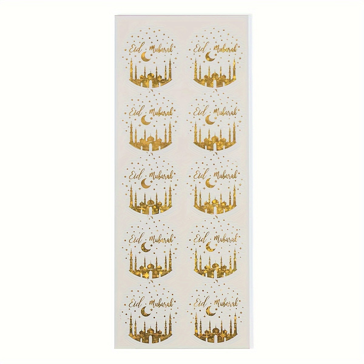 Eid Mubarak Stickers - Gold Transparent: Pack of 10