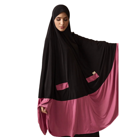 Monochrome Burqa - Knee Length: Black & Dusty Pink