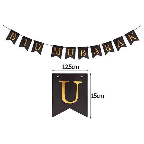 Eid Mubarak Flag Bunting - Black & Gold