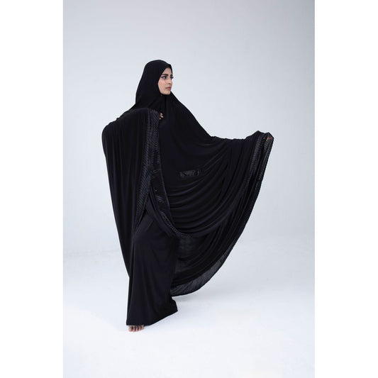 Pocket Burqa - Long Length - Full Black (Plisse)