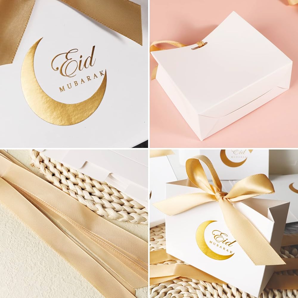 Eid Mubarak Mini Gift Box - White With Gold Moon (Pack of 5)