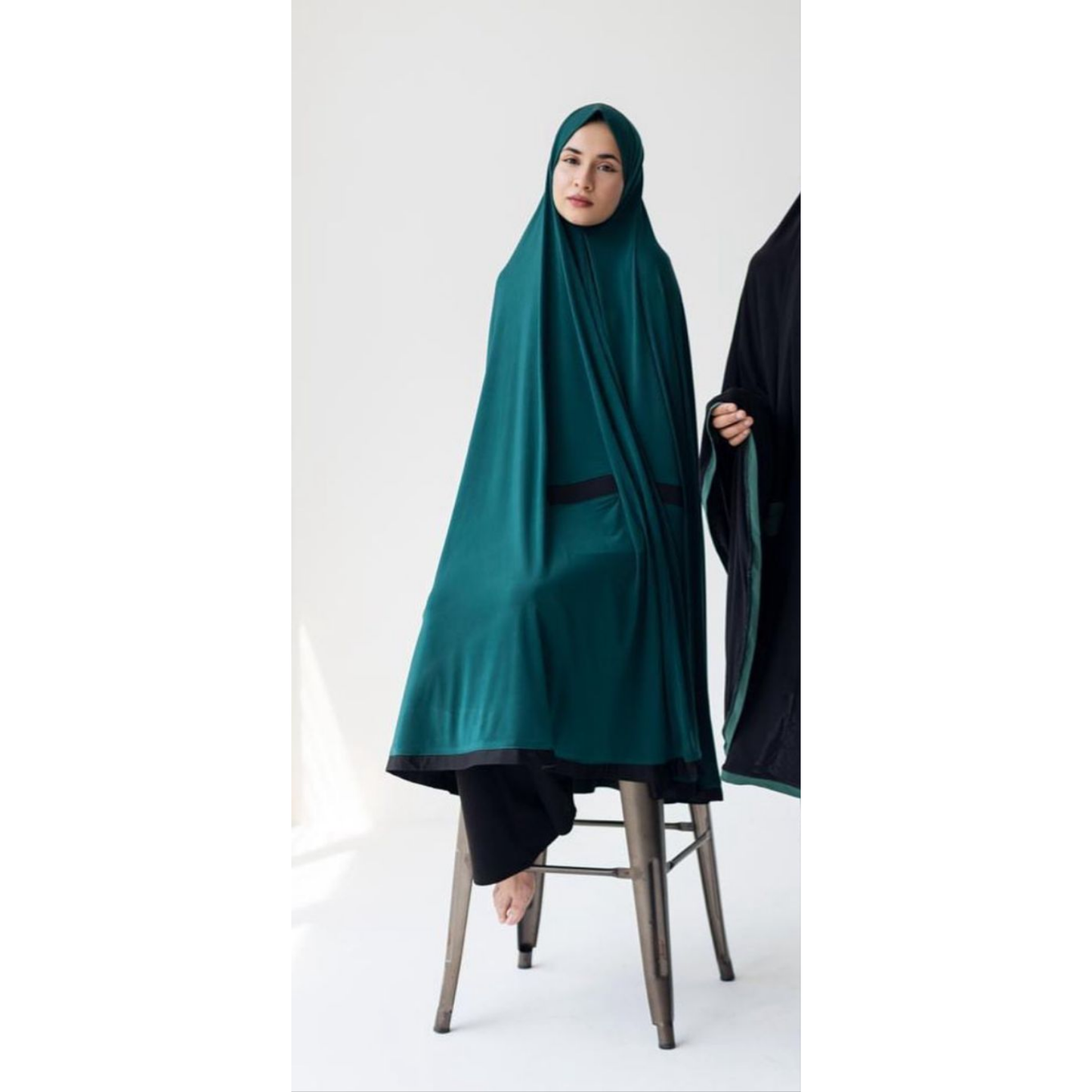 Pocket Burqa - Knee Length - Forest Green