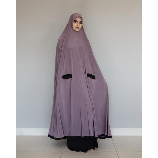 Pocket Burqa - Long Length - Full Mauve With Black