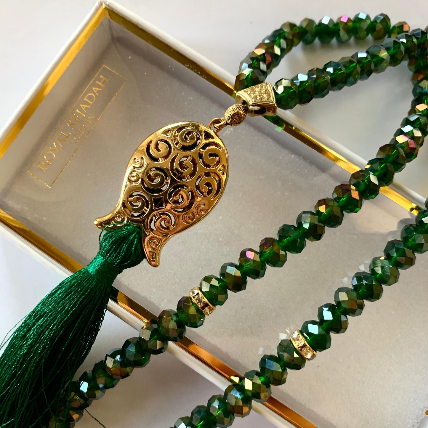 Royal Sejadah - Green Crystal Prayer Beads / Tasbih