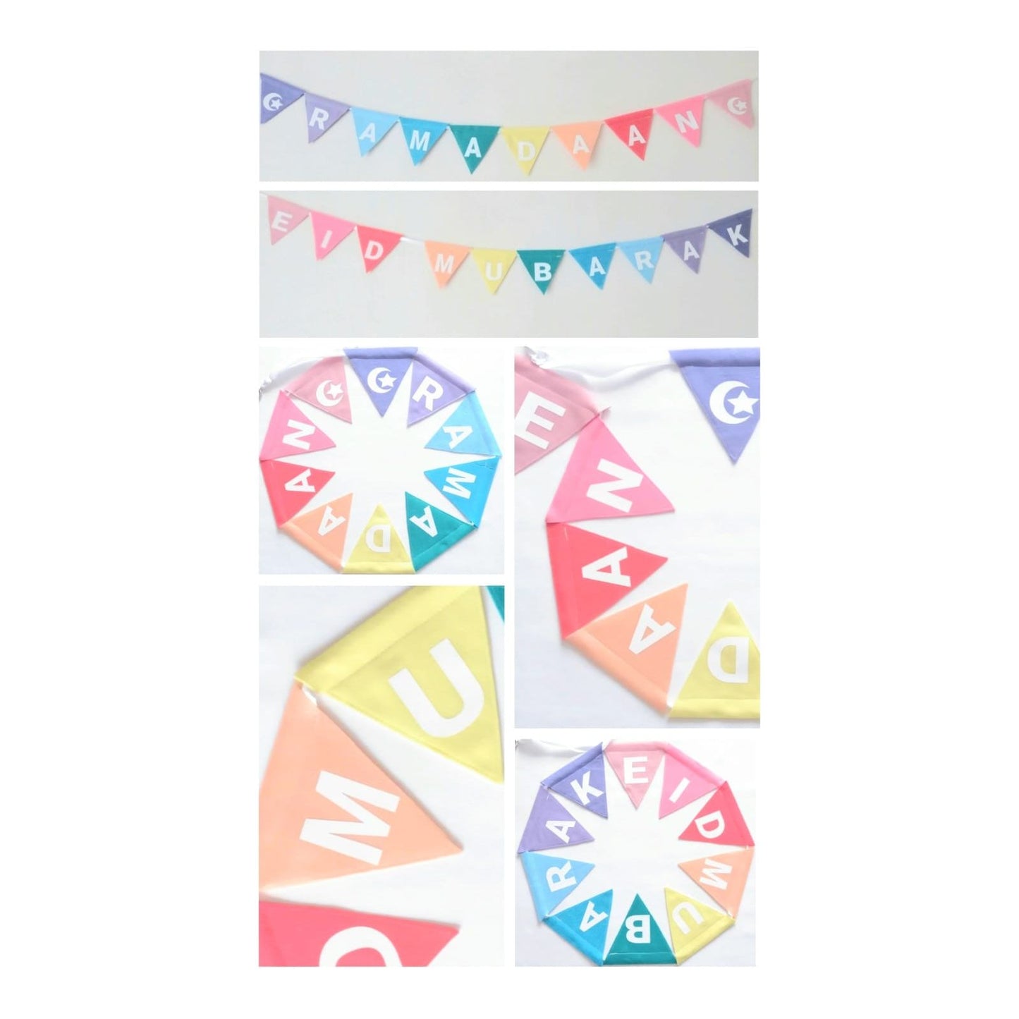 Handmade Ramadaan & Eid Felt Bunting (Double Sided) - Pastel