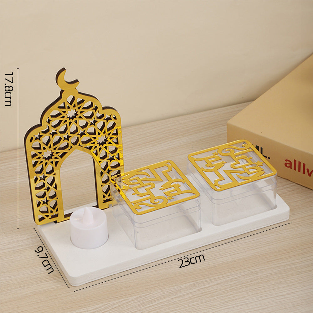 Ramadan Kareem Tray with Date Holders & Candle: Geometric