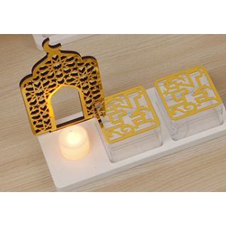 Ramadan Kareem Tray with Date Holders & Candle: Geometric