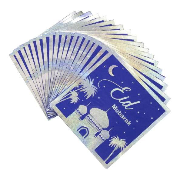 Eid Mubarak Serviettes - Blue & Silver (Pack of 20)