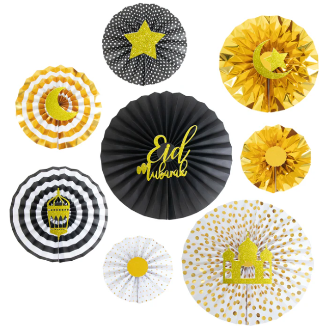 Eid Mubarak Paper Fans - Black & Gold