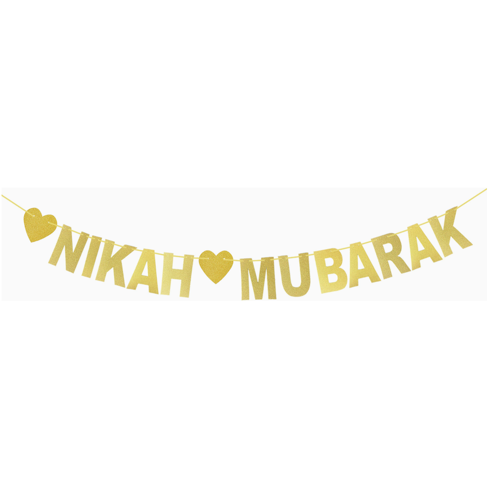 Nikah Mubarak Glitter Banner - Gold