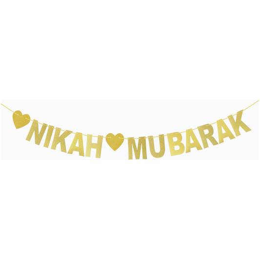 Nikah Mubarak Glitter Banner - Gold