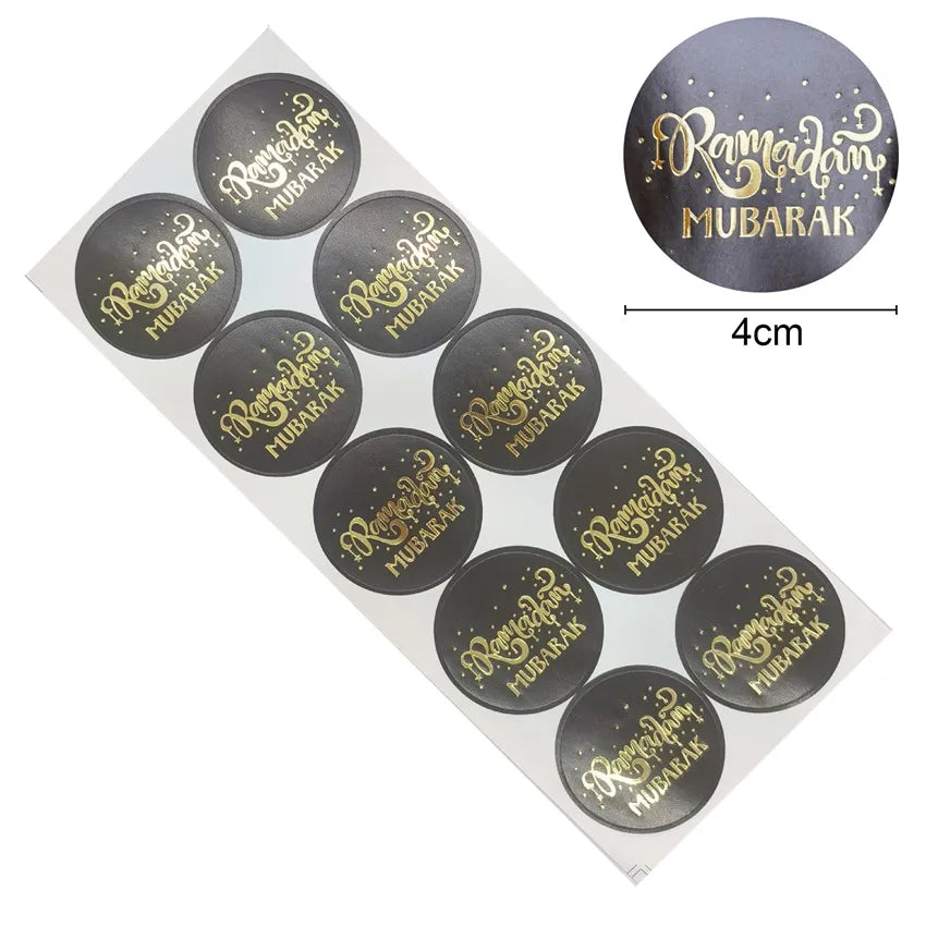 Ramadan Mubarak Stickers - Black & Gold: Pack of 10