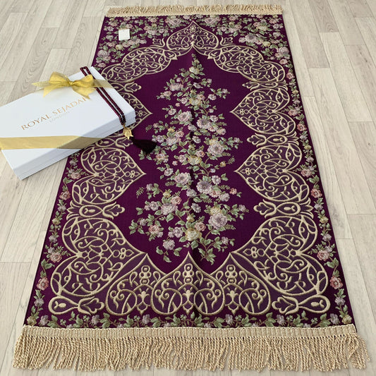 Royal Sejadah - Luxury Prayer Mat & Tasbih - Plum Floral Design