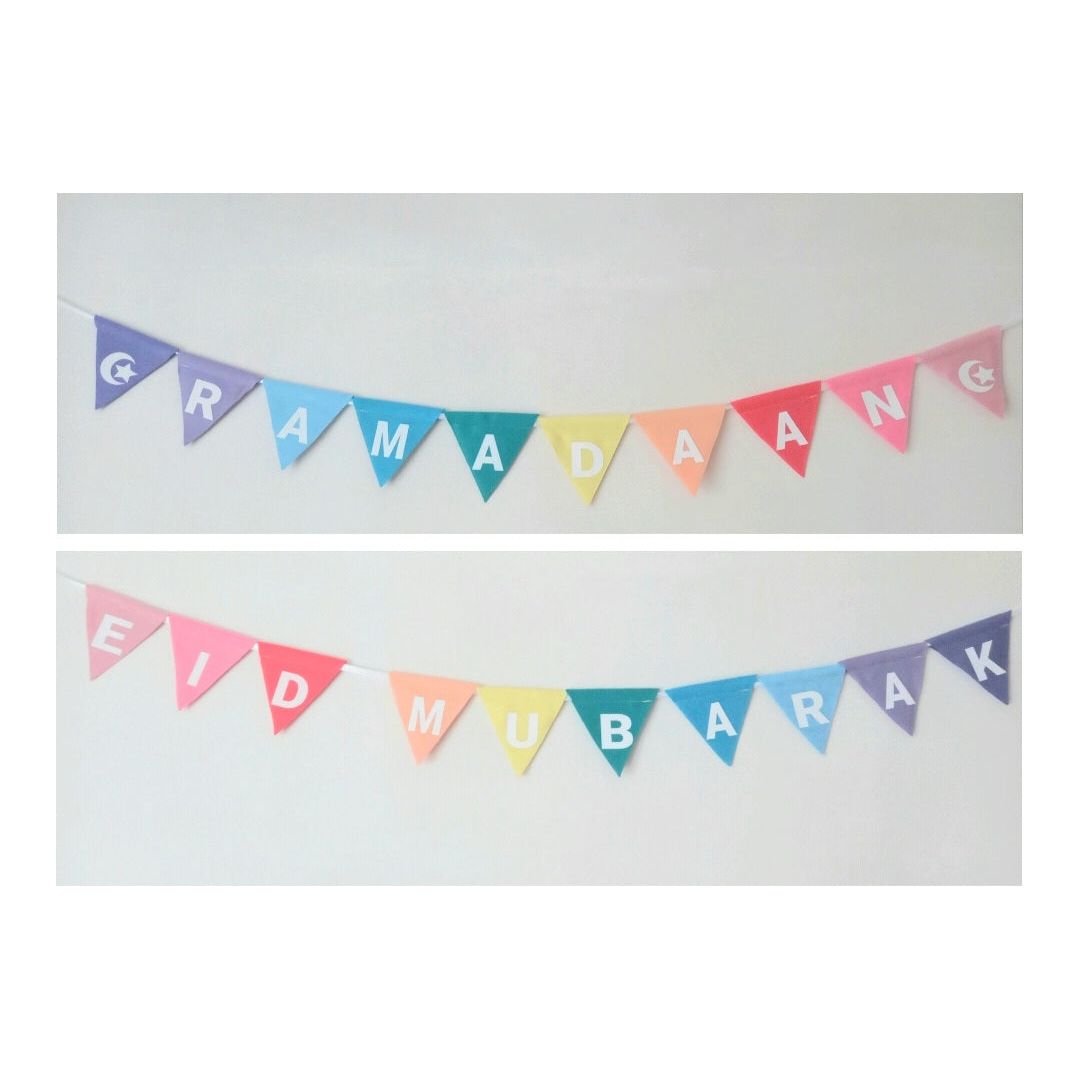 Handmade Ramadaan & Eid Felt Bunting (Double Sided) - Pastel