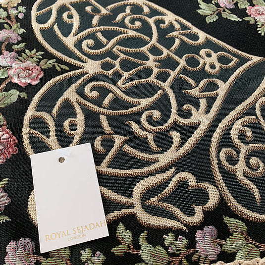 Royal Sejadah - Luxury Prayer Mat & Tasbih - Black Floral Design