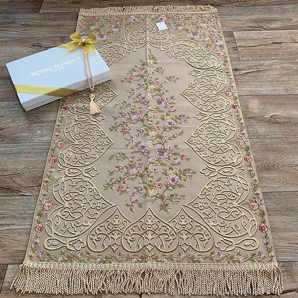 Royal Sejadah - Luxury Prayer Mat & Tasbih - Gold Floral Design